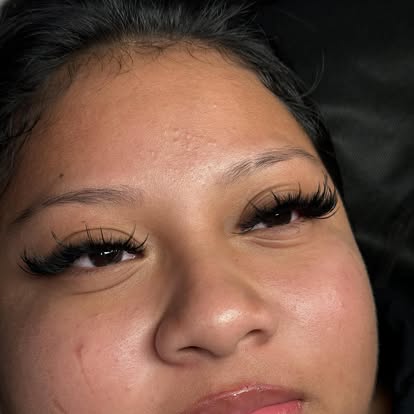 Close-up of applied eyelash extensions